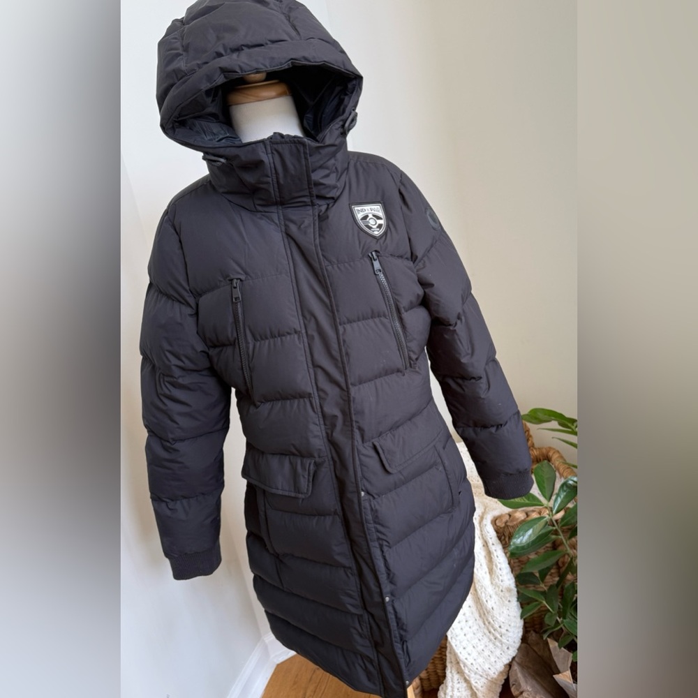 Lole Katie XS Black Down Puffer Parka Hooded Coat Pacers Paris Edition EUC